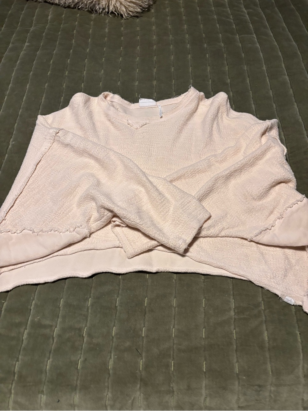 Urban Outfitters Cream Cropped Raw-Edge Crewneck Sweater